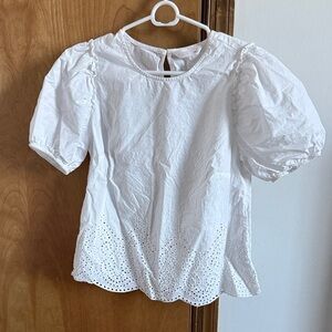 LC Lauren Conrad White Eyelet Puff Sleeve Blouse